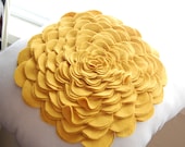 Rose Pillow in Mustard Yellow Pure Wool Felt/Ivory Linen