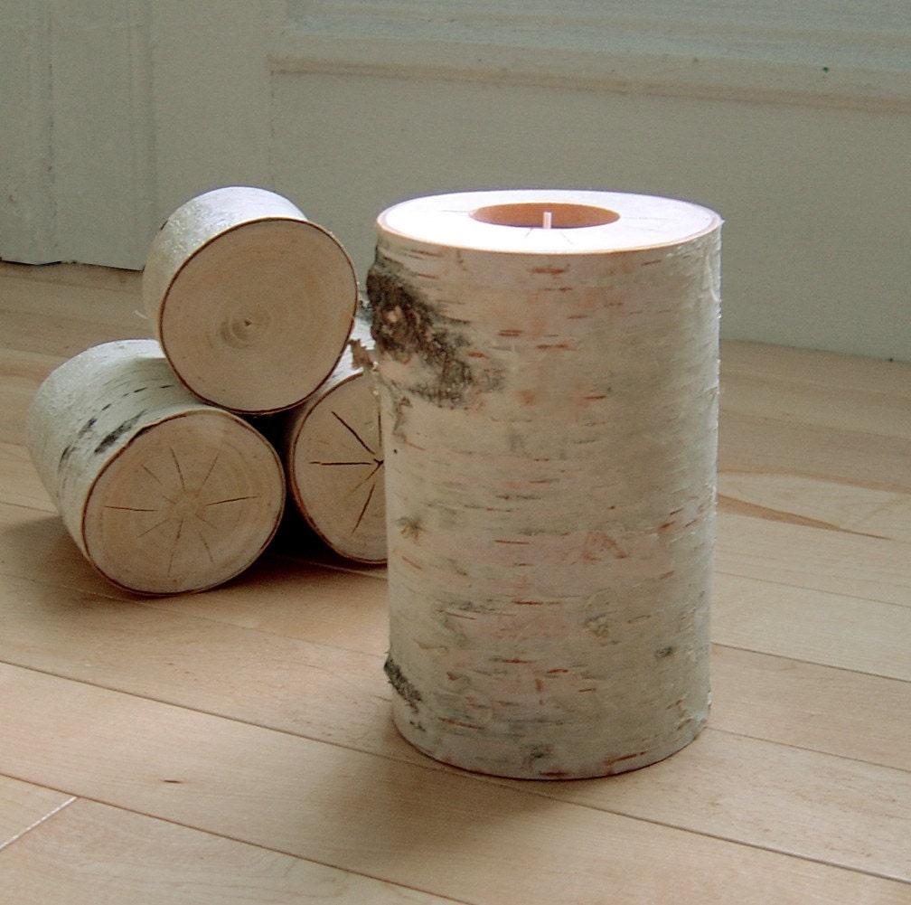 FREE SHIPPING -  White Birch Candle Holder with a  Sweet Pea Tealight