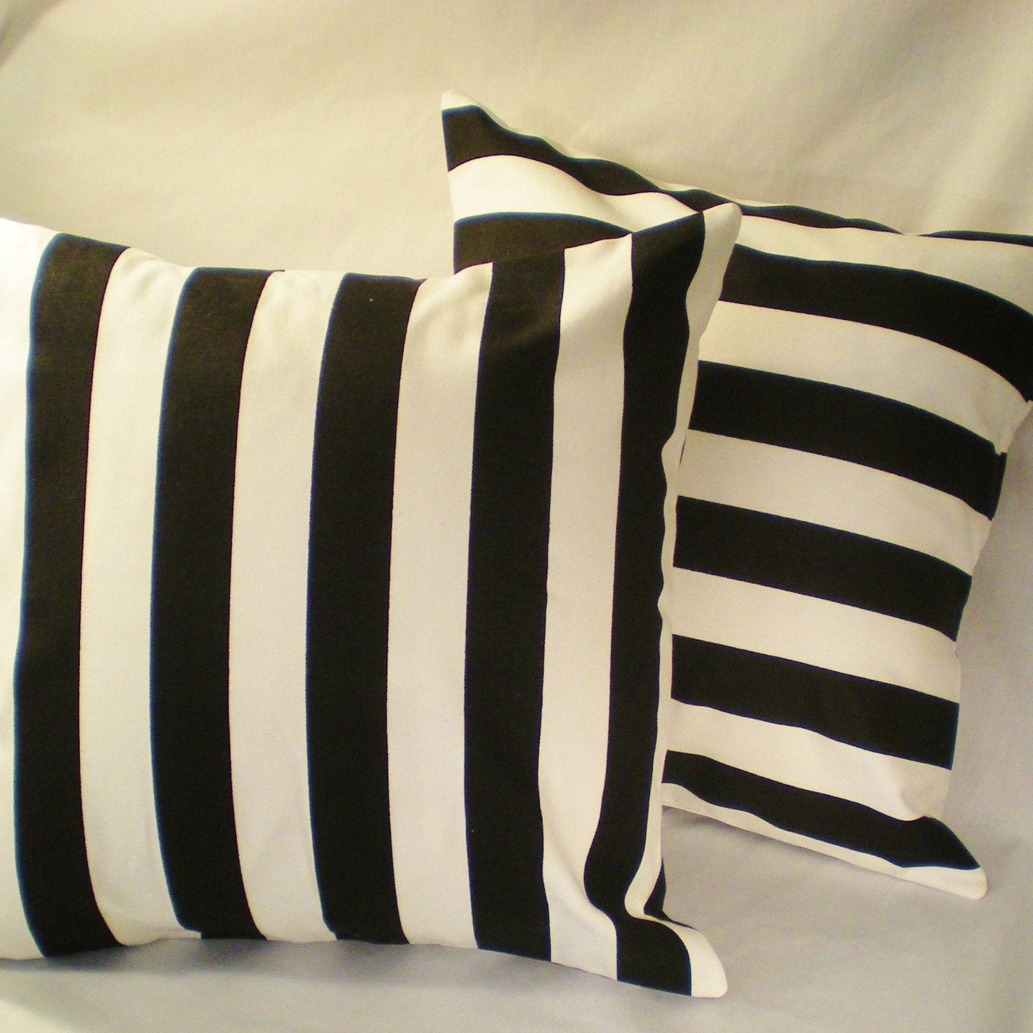 Pillow Pair . Awning Stripes in Black . 2 Pillow Cover Set .  18 
inch . Free Shipping