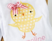 Custom Applique Spring Whimsical Chick Easter Personalized Monogrammed T Shirt