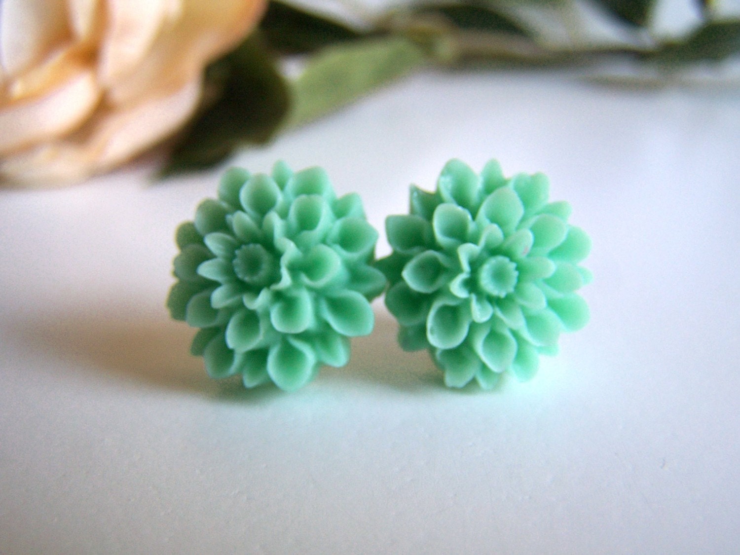 the mint chrysanthemum stud earrings.