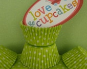 50 Green w/white Dots CupCake Liners