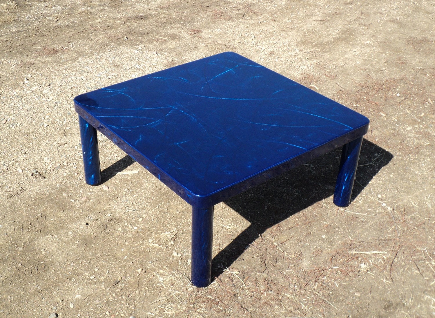 Handmade Contemporary Modern Square Lively Bold Deep Blue Steel Coffee Cocktail Table