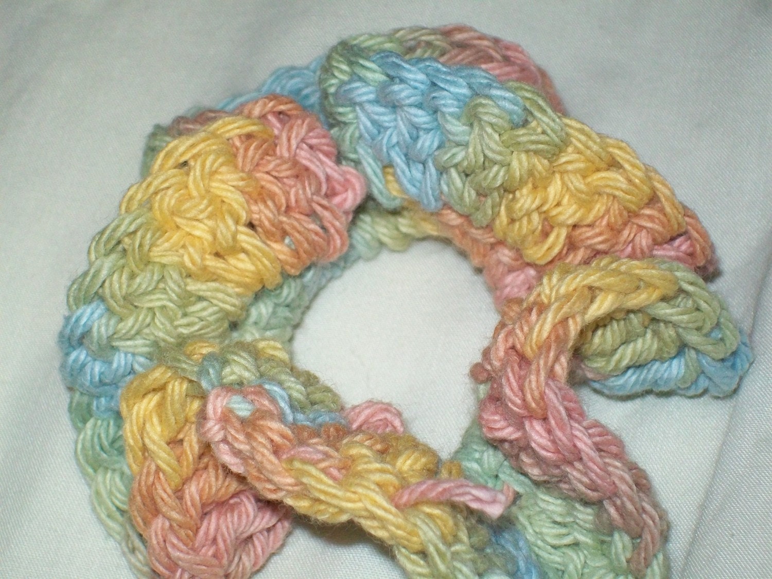 spring scrunchie in muted pastels