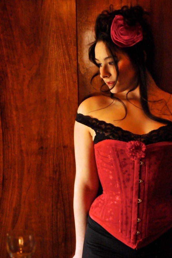 romantic red roses   ... corset overbust red brocade coutil