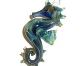 Lampwork Boro Glass Pendant - Focal Bead - Seahorse Midnight blue