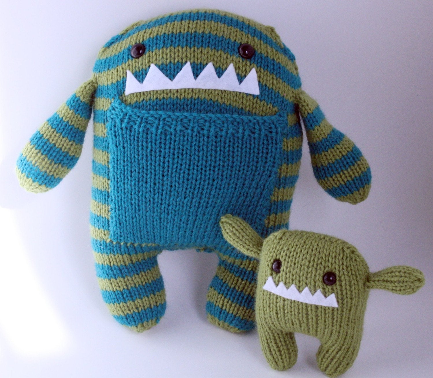 Hand Knit Mama and Baby Monster Plush Set