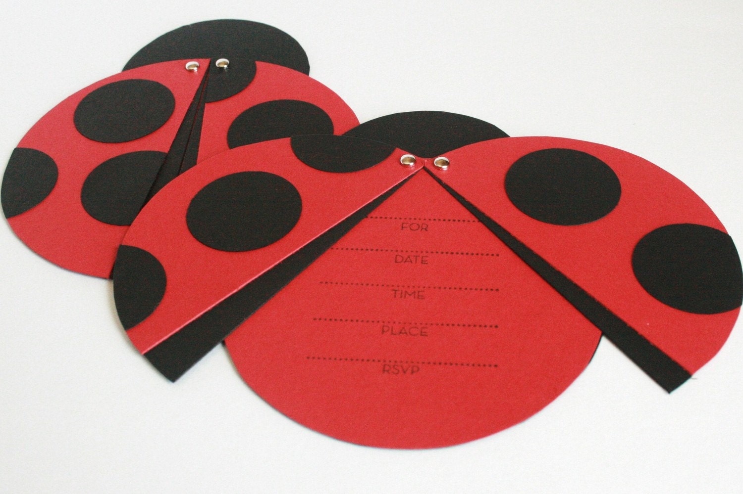 Handmade Ladybug Birthday Party Invitations Set of Ten