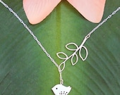 Bird With Branch (matte) Lariat Necklace - Support the Humane Society (featured in 4 treasuries)