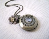 Victorian Style  Filigree Pocket Watch With Flower Necklace