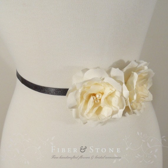 Ivory Camellia Silk Flower, Set of 2, Hair Clip, Fascinator, Sash Brooch Pin, Handmade with Pure silk Accented with Freshwater pearls