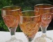 Set of 3 Marigold Carnival Glasses - Rare Small Footed Glasses with Starburst Pattern