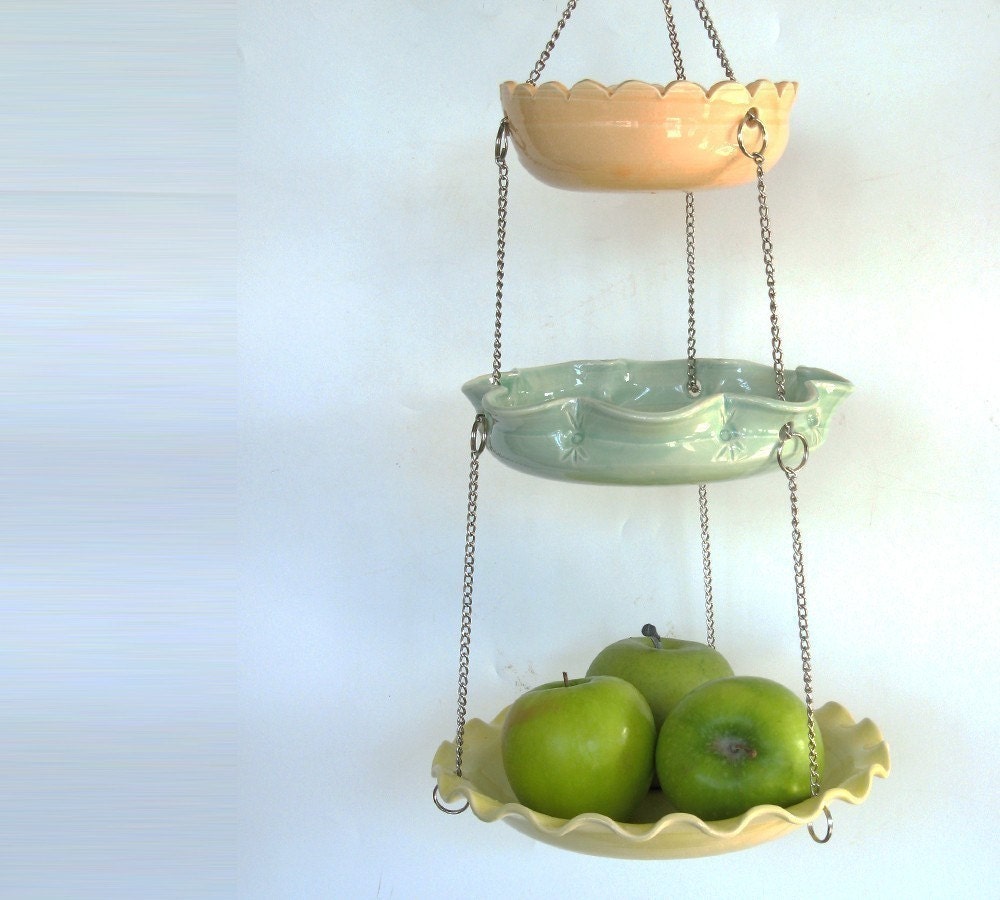 Set of 3 hanging bowls... in citrus colors with unmatchy edges... MADE TO ORDER.