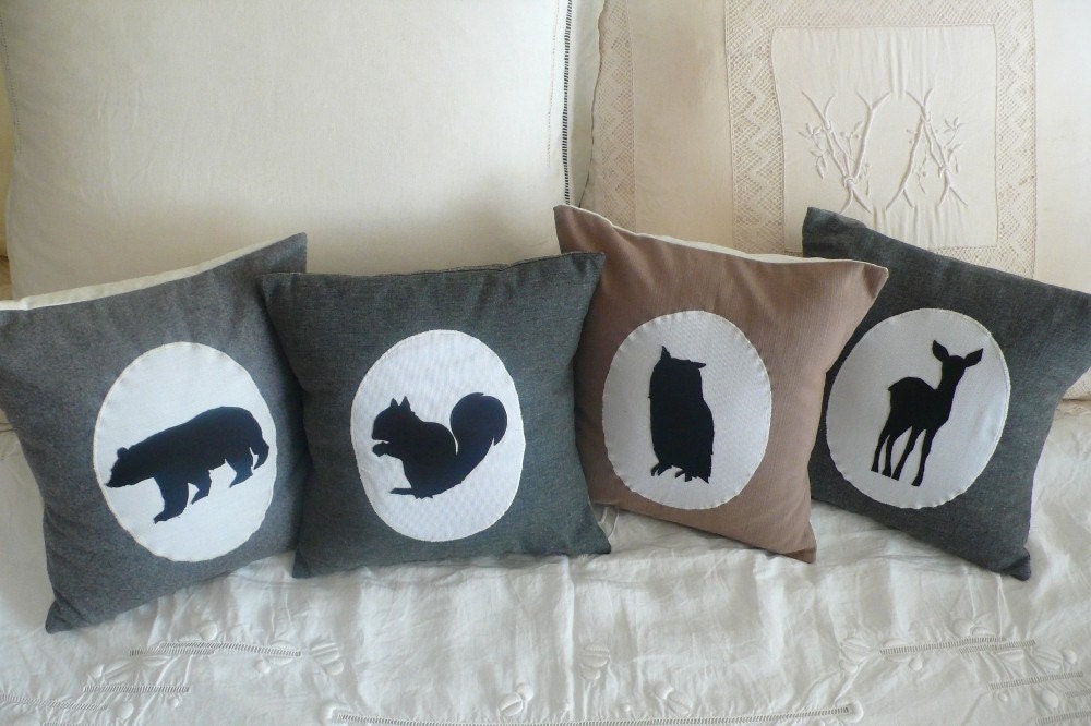 CUSTOM Woodlander Silhouette - YOUR CHOICE of colour and animal - cushion cover