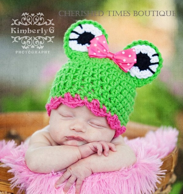 Made to Order --  Fannie the Frog  Size Newborn and 0-3M -- Also available in Baby to Adult Sizes