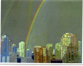 Set of 4 Cards Printed from Original painting Vancouver BC Rainbow