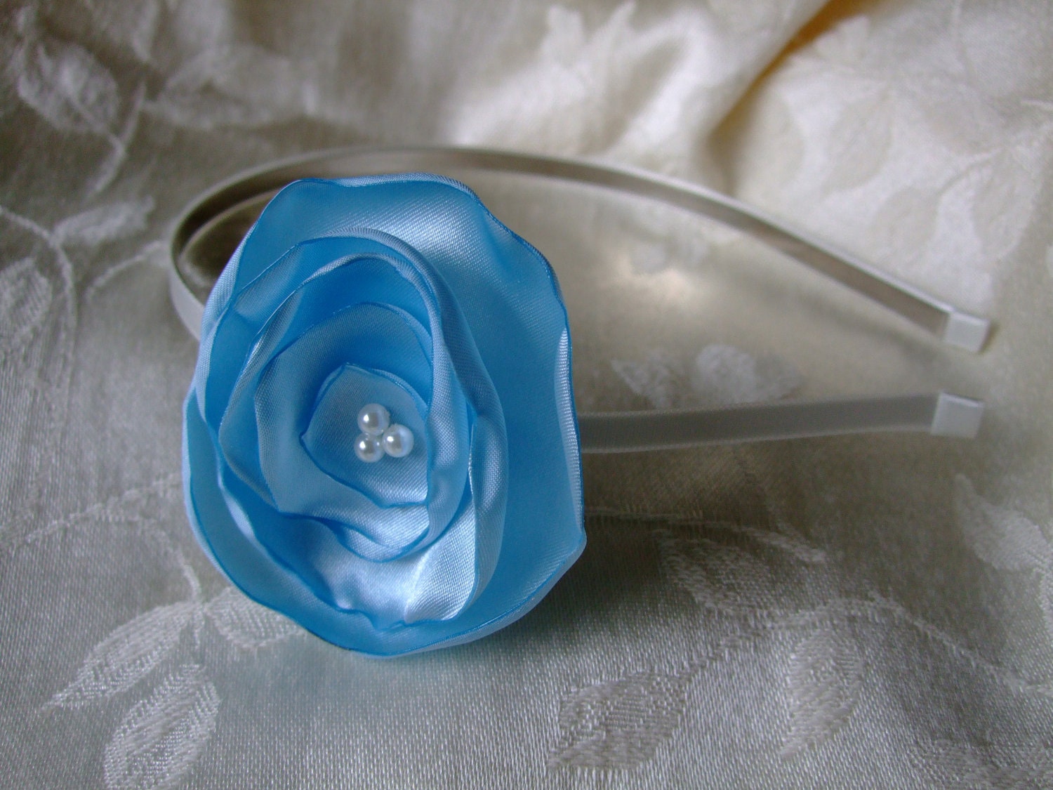 Light Blue Fabric Flower Headband