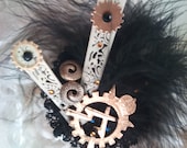 black Feathered Fascinator - steampunk features