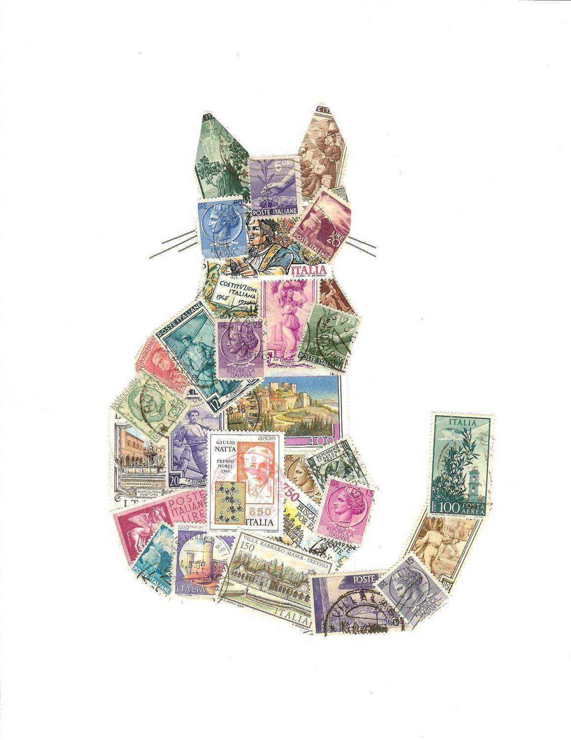 Italian Cat Postage Stamp Collage
