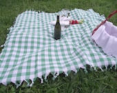 Best Quality Hand Woven Turkish Cotton Picnic Cover or Garden,Kitchen Tablecloth-Apple Green and White Checked