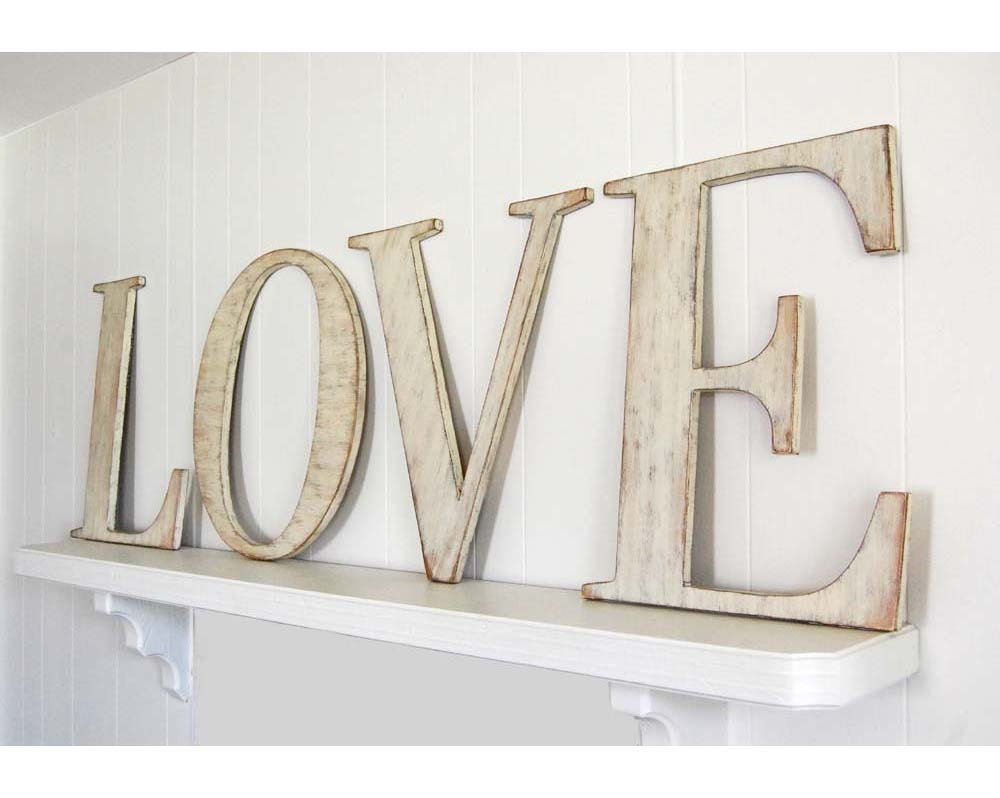 LG LOVE wooden wedding letters shabby chic cottage Ivory