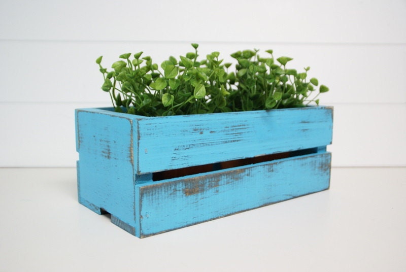Shabby Upcycled Planter Box in Turquoise by speckleddog on Etsy