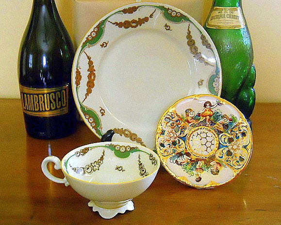 MISS MATCH Capo di Monte and Schirnding cup, saucer, plate set