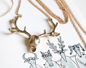 vintage style elk deer antlers necklace with gift bag