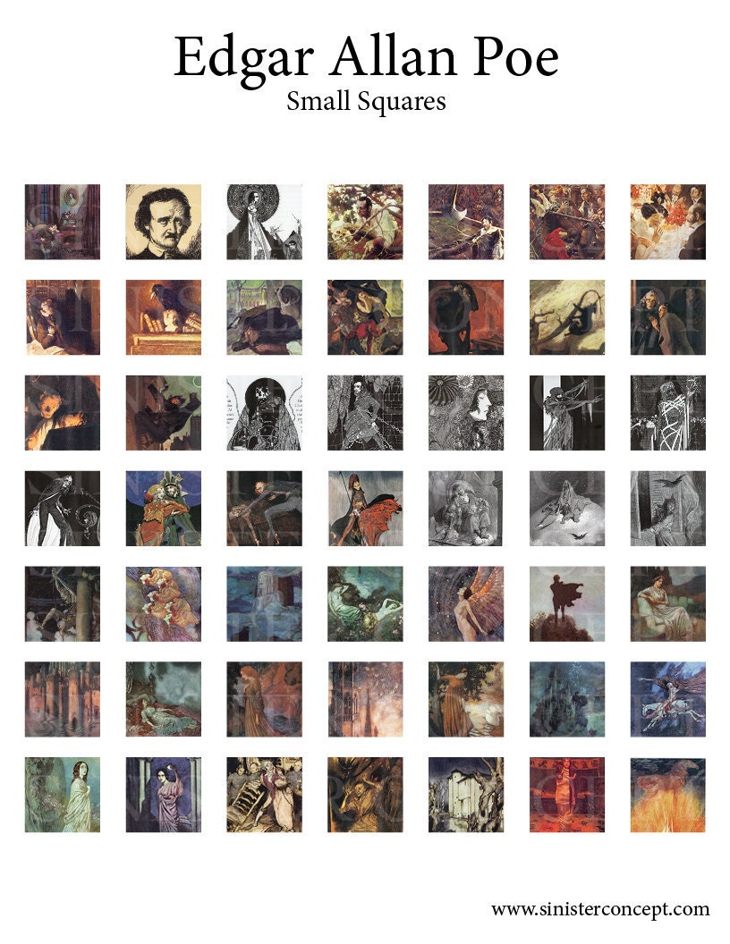 Edgar Allan Poe Illustrations - Small Squares for Glass Tile and Scrabble Tiles