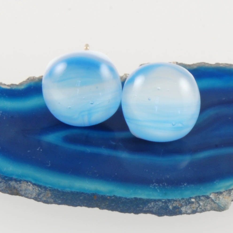fused glass stud earrings - summer blue