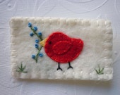 Wool Felt Red Bird Flower Pin Brooch - Penny Rug Perfect for the 4TH