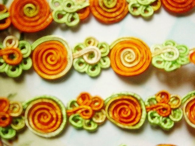Orange/Lime Green Embroidered Swirly Cord trim for Spring, Headbands, Dresses, Kids, Funky, Easter, Weddings, Party, Summer