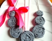 Gray Chambray Round-the-Rosie Necklace
