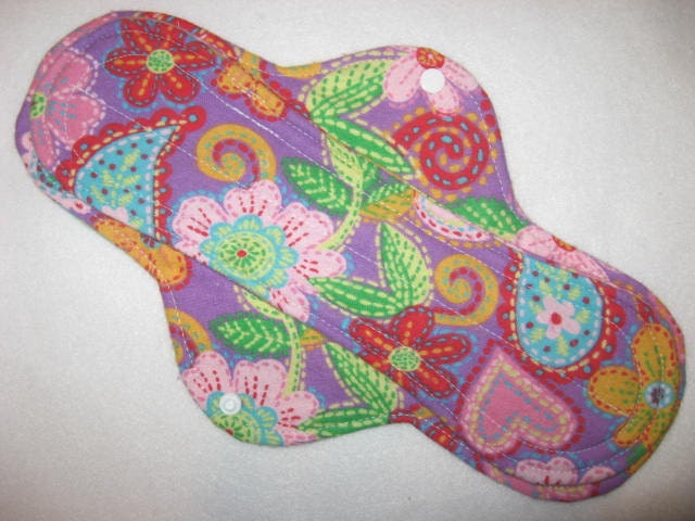 Purple 12 inch cloth Menstrual pad with flowers