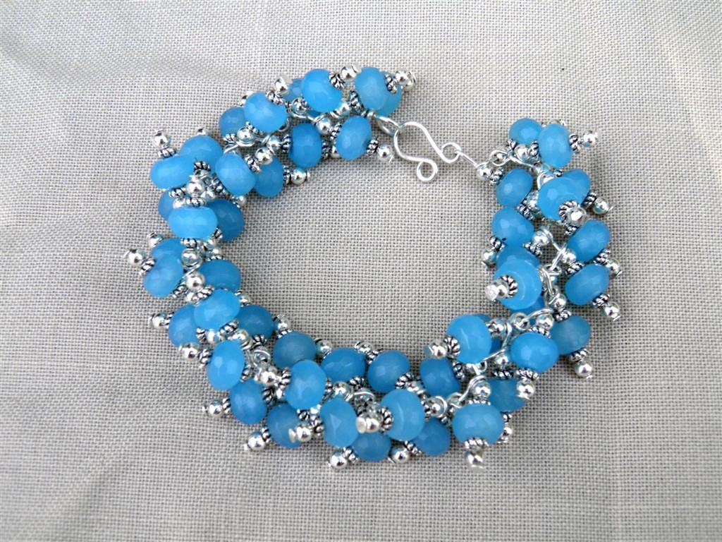 FREE SHIPPING Blue and Silver Cluster Bracelet