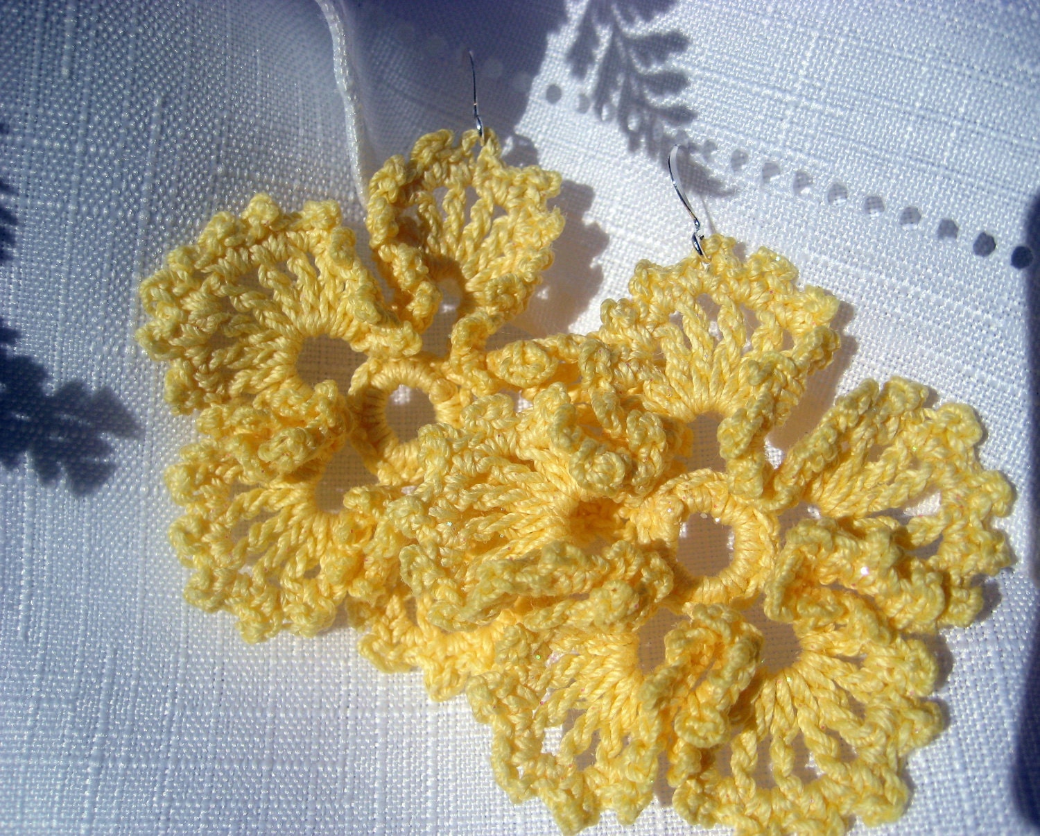 Handmade Crochet Yellow Ruffle Flower Earrings