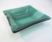 Square Fused Glass Dish - Seaside Green Stripes