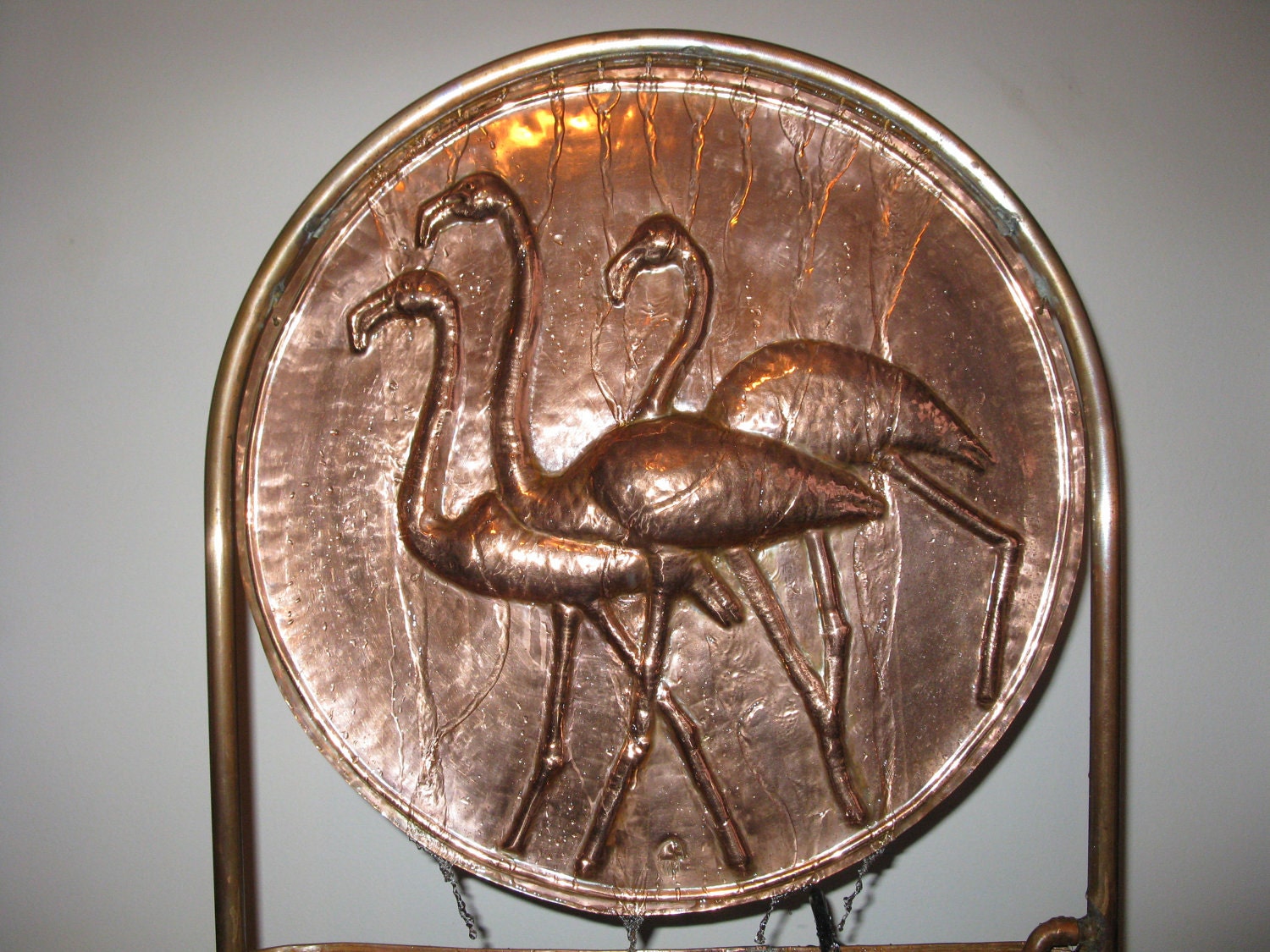 Copper fountain-repousse flamingo fountain