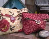 Pouch Set in Big, Red & Beautiful Flowers - Makeup bag, ID, cash, lip gloss, snack bag