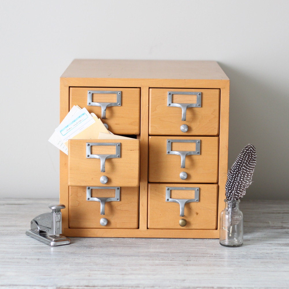 wooden library card file cabinet
