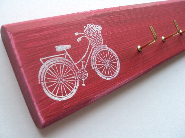 key rack, cherry wood with cute bike