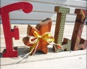 Fall wood rustic primitive glittery letter set with maple leaf