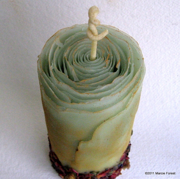 Organic Spice Pillar - Pure Beeswax, Roses, Lavender, Cinnamon, Cloves - Unique Eco Luxury Candles by Artist Marcie Forest