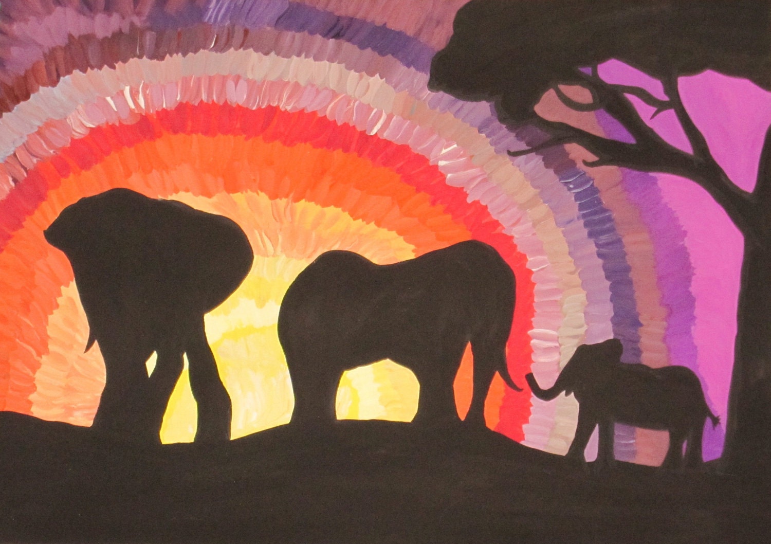 African Elephants at Sunset (Original Watercolour) - Kim.T 2011