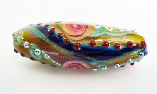 RESERVED The Fire Divas Team Treasury Givaway   Beautiful Jeweled Maui Rose on Lapis Blue with Double Helix Glass