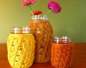 Mason Jar Vases / Candleholders - Honey Brown / Mustard Yellow / Rust Orange - Set of 3