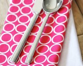 Napkins - Pink with White Circles - Set of 4 Reversible Cloth