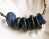 Tiny Tribal Brass Strand with Lapis and African Trade Cobalt Blue Glass