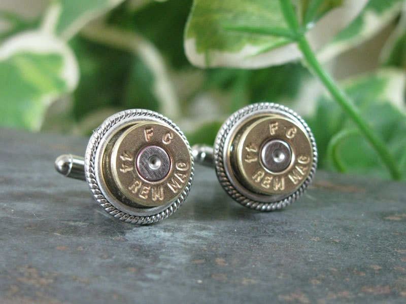 Bullet Cuff Links - Repurposed 44 Magnum Bullet Casing Cuff Links - Great for the Gun Enthusiast or Unique Groomsmen Gifts