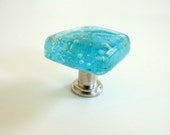 Turquoise Fused Glass Cabinet Knob Drawer Pull Hardware
